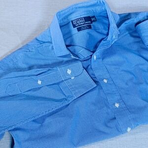 Polo Ralph Lauren Estate Classic Fit Button up Shirt Blue Gingham Sz 16 32/ 33
